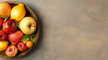 traditionnel nourriture de juif Nouveau année vacances de tradition ou religion. rosh hashanah avec copie espace concept par ai généré photo