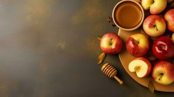 traditionnel nourriture de juif Nouveau année vacances de tradition ou religion. rosh hashanah avec copie espace concept par ai généré photo