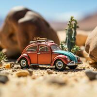 jouet rétro voiture - une symbole de Voyage et aventure, génératif ai photo