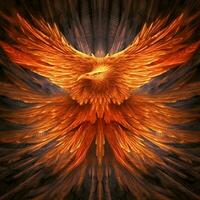 phénix oiseau avec tendu ailes en hausse brûlant dans flammes. épique phénix oiseau Feu Renaissance Puissance concept par ai généré photo