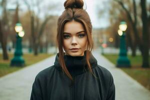 une magnifique la mariée avec une chignon coiffures pour longue cheveux Regardez de dos. une femelle coiffure arrière vue concept par ai généré photo