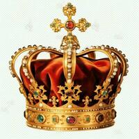 royal d'or empereur couronne de une Roi sur blanc Contexte. 3d le rendu luxe Royal Roi or couronne concept par ai généré photo