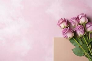 décoratif de tulipes fleurs bouquet ou enveloppé cadeau boîte. pour les mères journée ou Valentin avec fond concept par ai généré photo