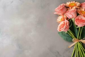 décoratif de tulipes fleurs bouquet ou enveloppé cadeau boîte. pour les mères journée ou Valentin avec fond concept par ai généré photo