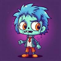 une terrifiant zombi dans dessin animé style. une effrayant zombi résurrection et rampant pour Halloween fête. Halloween concept par ai généré photo