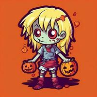 une terrifiant zombi dans dessin animé style. une effrayant zombi résurrection et rampant pour Halloween fête. Halloween concept par ai généré photo