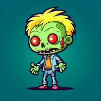 une terrifiant zombi dans dessin animé style. une effrayant zombi résurrection et rampant pour Halloween fête. Halloween concept par ai généré photo