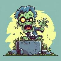 une terrifiant zombi dans dessin animé style. une effrayant zombi résurrection et rampant pour Halloween fête. Halloween concept par ai généré photo