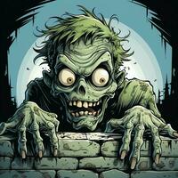 une terrifiant zombi dans dessin animé style. une effrayant zombi résurrection et rampant pour Halloween fête. Halloween concept par ai généré photo