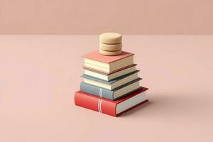 une livre pile proche en haut sur une tableau. de face vue pile livre. pour Festival de monde livre jour, nationale livre journée ou nationale éducation journée. empiler de coloré livres sur blanc Contexte par ai généré photo