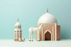 eid mubarak et Ramadan kareem salutations avec copie espace. eid Al fitr islamique lanterne et mosquée concept par ai généré photo