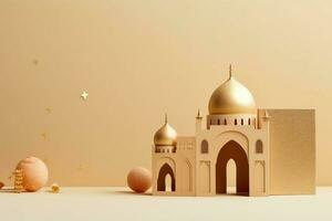 eid mubarak et Ramadan kareem salutations avec copie espace. eid Al fitr islamique lanterne et mosquée concept par ai généré photo