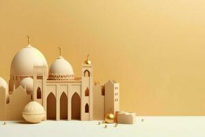 eid mubarak et Ramadan kareem salutations avec copie espace. eid Al fitr islamique lanterne et mosquée concept par ai généré photo