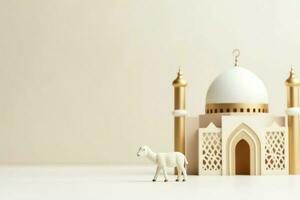 eid mubarak et Ramadan kareem salutations avec copie espace. eid Al fitr islamique lanterne et mosquée concept par ai généré photo