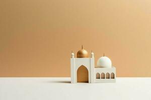 eid mubarak et Ramadan kareem salutations avec copie espace. eid Al fitr islamique lanterne et mosquée concept par ai généré photo