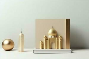 eid mubarak et Ramadan kareem salutations avec copie espace. eid Al fitr islamique lanterne et mosquée concept par ai généré photo