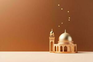 eid mubarak et Ramadan kareem salutations avec copie espace. eid Al fitr islamique lanterne et mosquée concept par ai généré photo