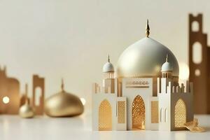 eid mubarak et Ramadan kareem salutations avec copie espace. eid Al fitr islamique lanterne et mosquée concept par ai généré photo