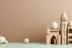 eid mubarak et Ramadan kareem salutations avec copie espace. eid Al fitr islamique lanterne et mosquée concept par ai généré photo