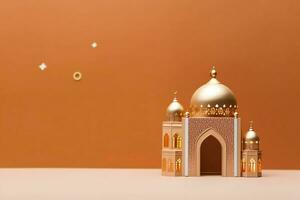 eid mubarak et Ramadan kareem salutations avec copie espace. eid Al fitr islamique lanterne et mosquée concept par ai généré photo