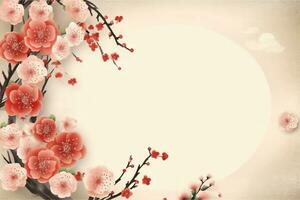 chinois Nouveau année Contexte avec traditionnel lanternes, Sakura fleurs et copie espace. lunaire Nouveau année concept par ai généré photo