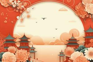 chinois Nouveau année Contexte avec traditionnel lanternes, Sakura fleurs et copie espace. lunaire Nouveau année concept par ai généré photo