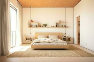 moderne chambre intérieur conception dans appartement ou maison avec meubles. luxe chambre scandinave concept par ai généré photo