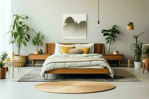 moderne chambre intérieur conception dans appartement ou maison avec meubles. luxe chambre scandinave concept par ai généré photo