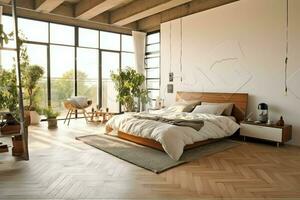 moderne chambre intérieur conception dans appartement ou maison avec meubles. luxe chambre scandinave concept par ai généré photo