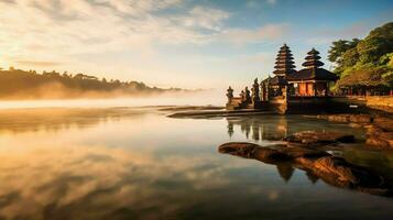 ancien pura ulun danu bratan, besakih ou célèbre hindou temple et touristique dans bali île à lever du soleil concept par ai généré photo