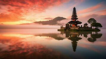 ancien pura ulun danu bratan, besakih ou célèbre hindou temple et touristique dans bali île à lever du soleil concept par ai généré photo