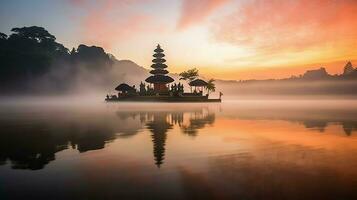 ancien pura ulun danu bratan, besakih ou célèbre hindou temple et touristique dans bali île à lever du soleil concept par ai généré photo