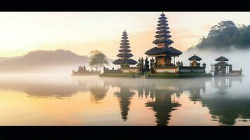 ancien pura ulun danu bratan, besakih ou célèbre hindou temple et touristique dans bali île à lever du soleil concept par ai généré photo