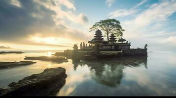 ancien pura ulun danu bratan, besakih ou célèbre hindou temple et touristique dans bali île à lever du soleil concept par ai généré photo