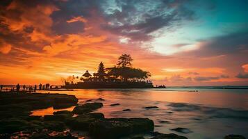 ancien pura ulun danu bratan, besakih ou célèbre hindou temple et touristique dans bali île à lever du soleil concept par ai généré photo