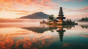 ancien pura ulun danu bratan, besakih ou célèbre hindou temple et touristique dans bali île à lever du soleil concept par ai généré photo