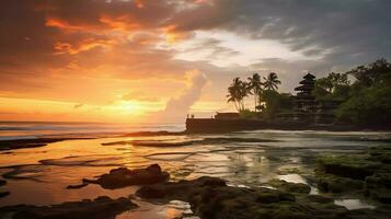 ancien pura ulun danu bratan, besakih ou célèbre hindou temple et touristique dans bali île à lever du soleil concept par ai généré photo