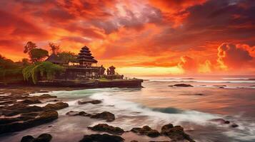 ancien pura ulun danu bratan, besakih ou célèbre hindou temple et touristique dans bali île à lever du soleil concept par ai généré photo