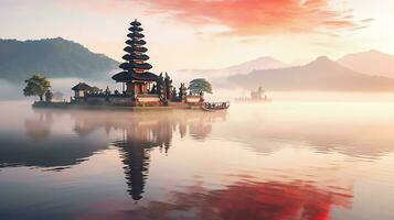 ancien pura ulun danu bratan, besakih ou célèbre hindou temple et touristique dans bali île à lever du soleil concept par ai généré photo