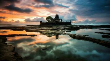 ancien pura ulun danu bratan, besakih ou célèbre hindou temple et touristique dans bali île à lever du soleil concept par ai généré photo