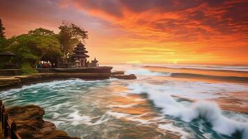 ancien pura ulun danu bratan, besakih ou célèbre hindou temple et touristique dans bali île à lever du soleil concept par ai généré photo