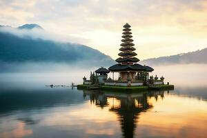 ancien pura ulun danu bratan, besakih ou célèbre hindou temple et touristique dans bali île à lever du soleil concept par ai généré photo