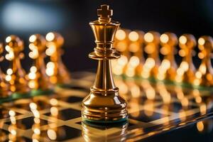échiquier avec affaires stratégie, tactique et compétition de une échecs jeu. affaires et direction concept par ai généré photo