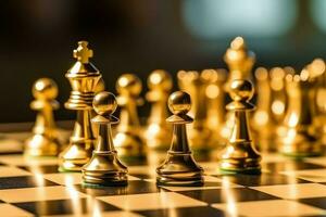 échiquier avec affaires stratégie, tactique et compétition de une échecs jeu. affaires et direction concept par ai généré photo