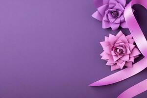 rose ou violet ruban comme Sein cancer ou épilepsie conscience symbole et copie espace. monde cancer journée concept par ai généré photo