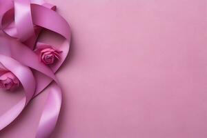 rose ou violet ruban comme Sein cancer ou épilepsie conscience symbole et copie espace. monde cancer journée concept par ai généré photo