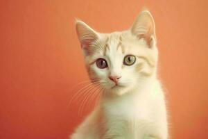 mignonne petit duveteux chaton avec magnifique yeux est séance ou repos. Britanique cheveux courts. chat journée concept par ai généré photo