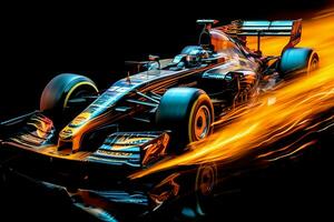 vite courses voiture et pilote dans formule un champion compétitions avec la vitesse et flamme. sport automobile voiture concept par ai généré photo