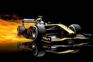 vite courses voiture et pilote dans formule un champion compétitions avec la vitesse et flamme. sport automobile voiture concept par ai généré photo