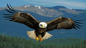 Aigle librement en volant en dessous de le lumière du soleil et bleu ciel. prédateur oiseau chasse dans safari est Afrique concept par ai généré photo